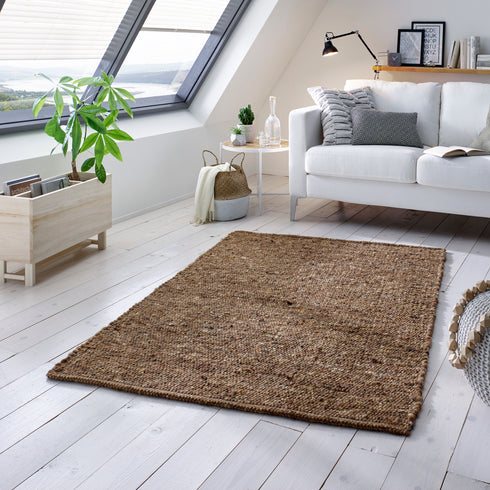Wollteppich Natur | Reine Schur-Wolle Handweb Teppich im Skandinavischen Design | Braun Multi